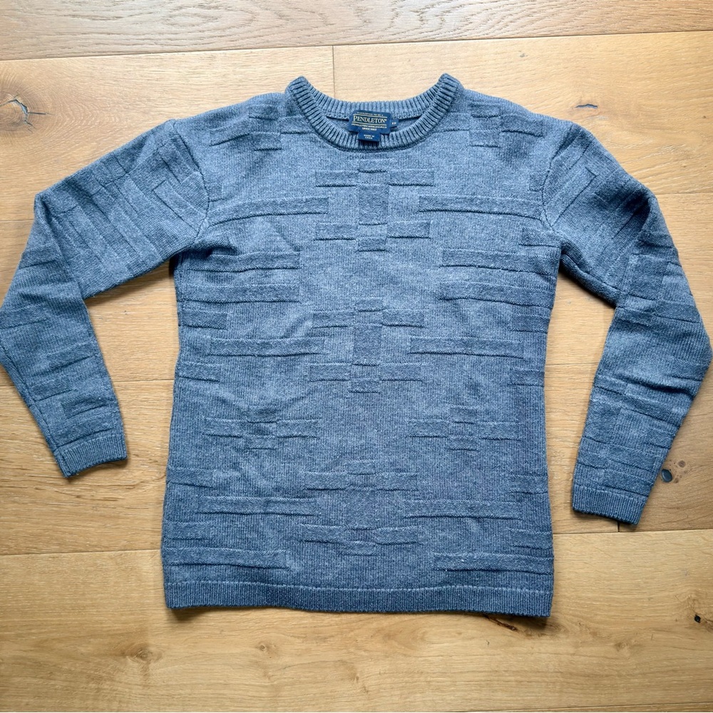 Pendleton Wool Women Raised Geometric Textured Knit Crew Neck Sweater Gray Small